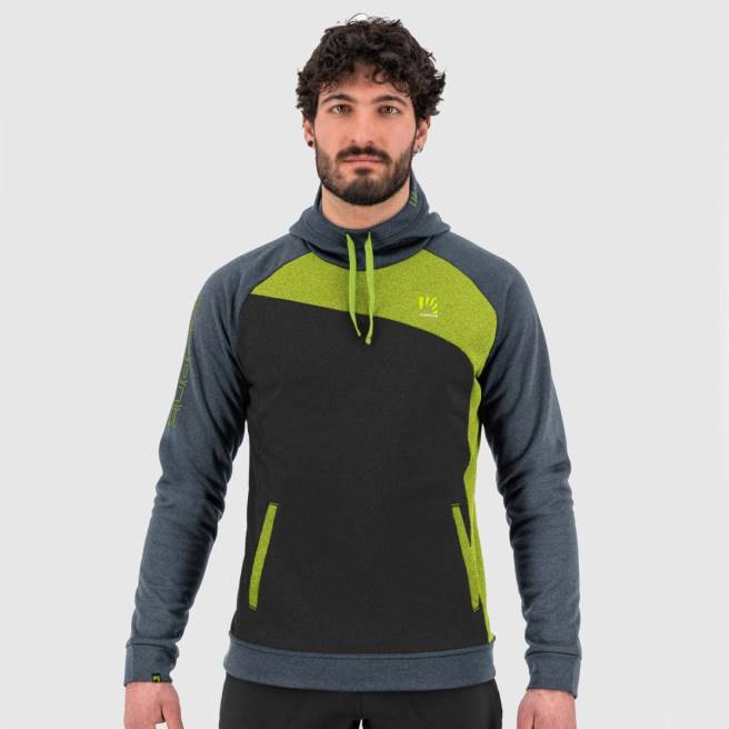 vlies| Karpos Heren kinderwagen fleece met capuchon zwart/donker leisteen/limoengroen HD6V296